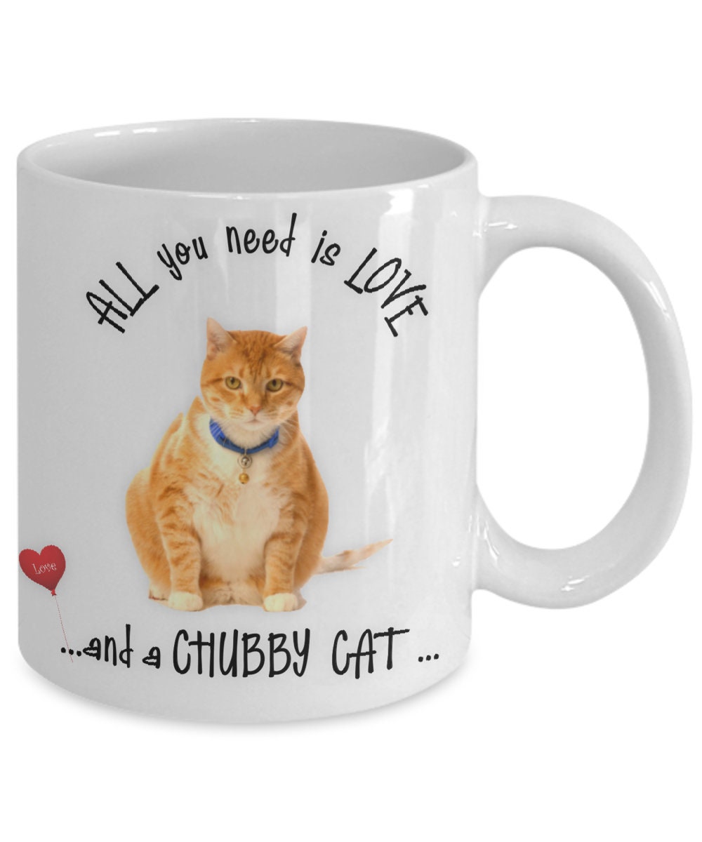 Enjoy your favorite drinks with this Chubby Cat mug and tea cup